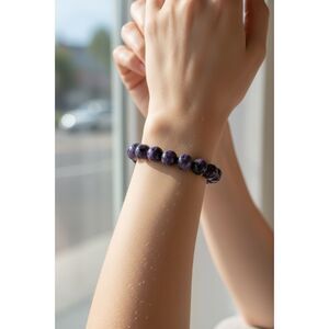 Purple Garden Banded Stone Beaded Stretch Bracelet 10mm